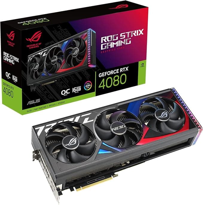 اسس بطاقة رسومات للالعاب روج ستريكس جيفورس RTX® 4080 اصدار كسر سرعة المعالج (منفذ الملحقات الاضافية السريع 4.0، 16GB GDDR6X، HDMI 2.1a، منفذ عرض 1.4a)، ضمان 3 سنوات